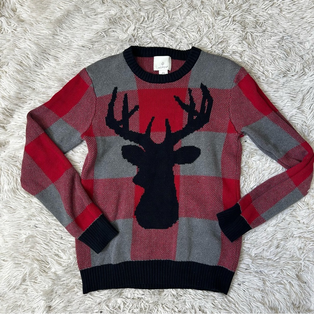 ◾️Aspen Black Deer Red Argyle Cotton Christmas Sweater